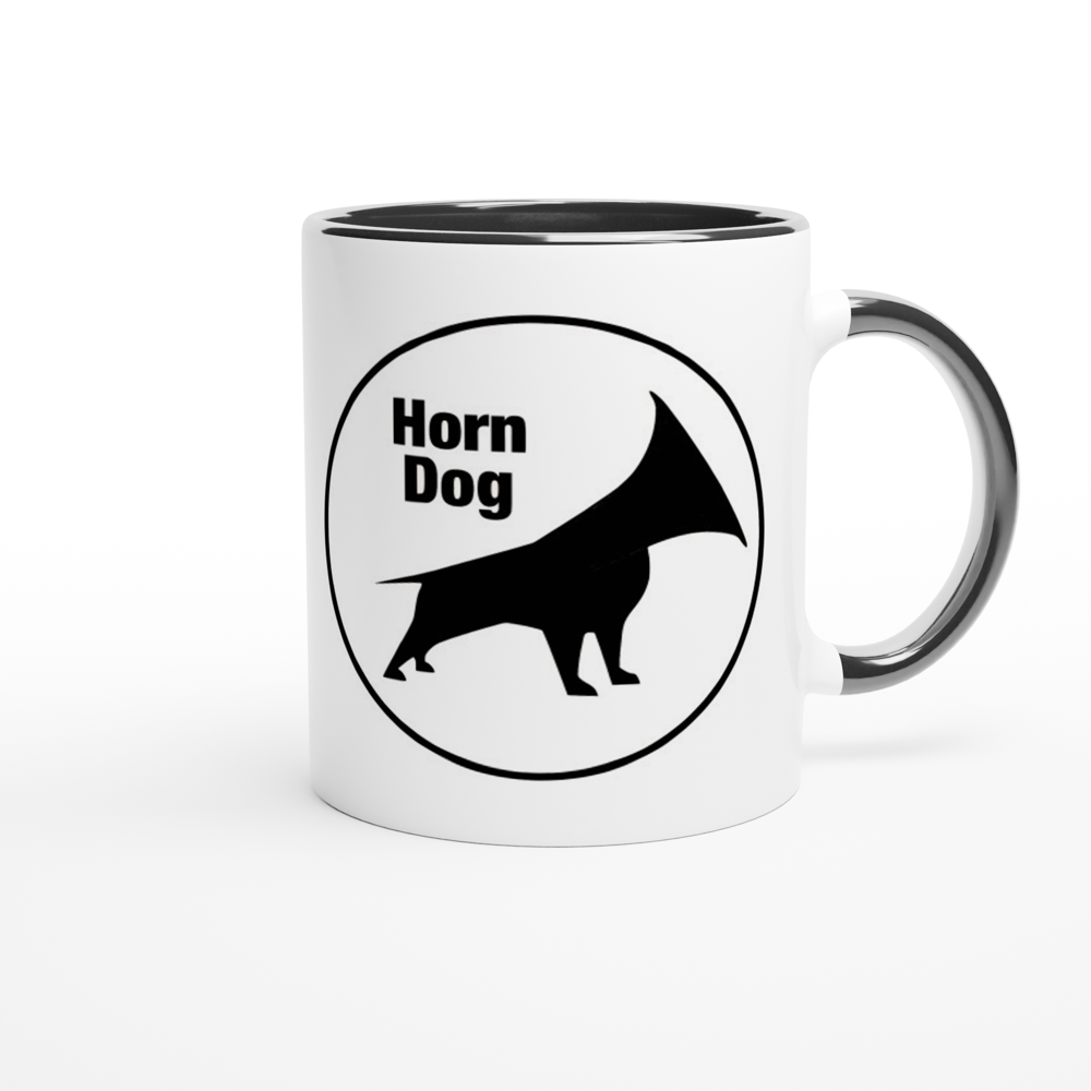 The Left-Handed Horn Dog Mug - White 11oz Ceramic Mug with Color Inside